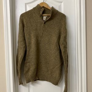 Mens Large LLBean 100% lambs wool sweater 4 button pullover